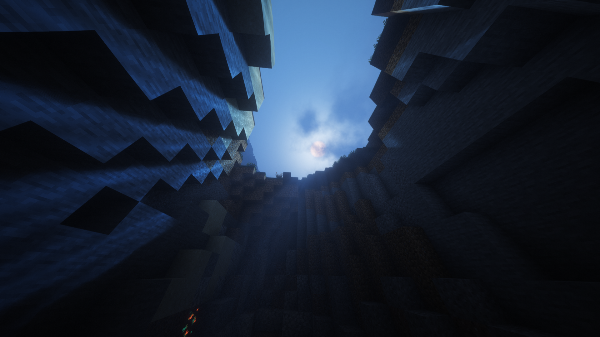 A cave opening looking toward the sky in Chipped SMP